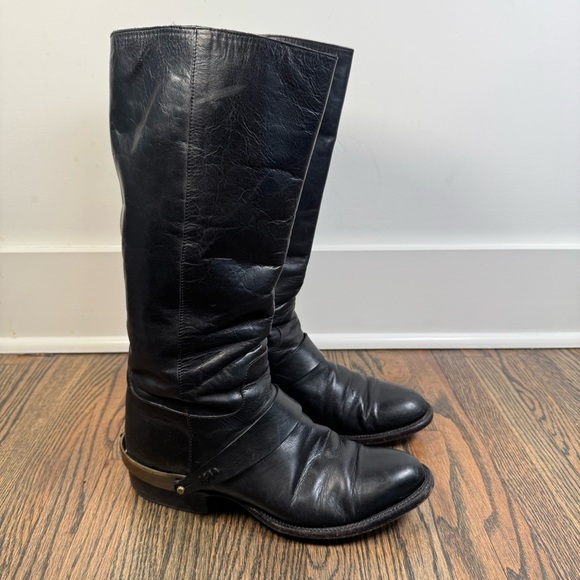 Lucchese Womens Teresa Black Leather Round Toe Riding Dress Boots size 9 - Picture 1 of 10